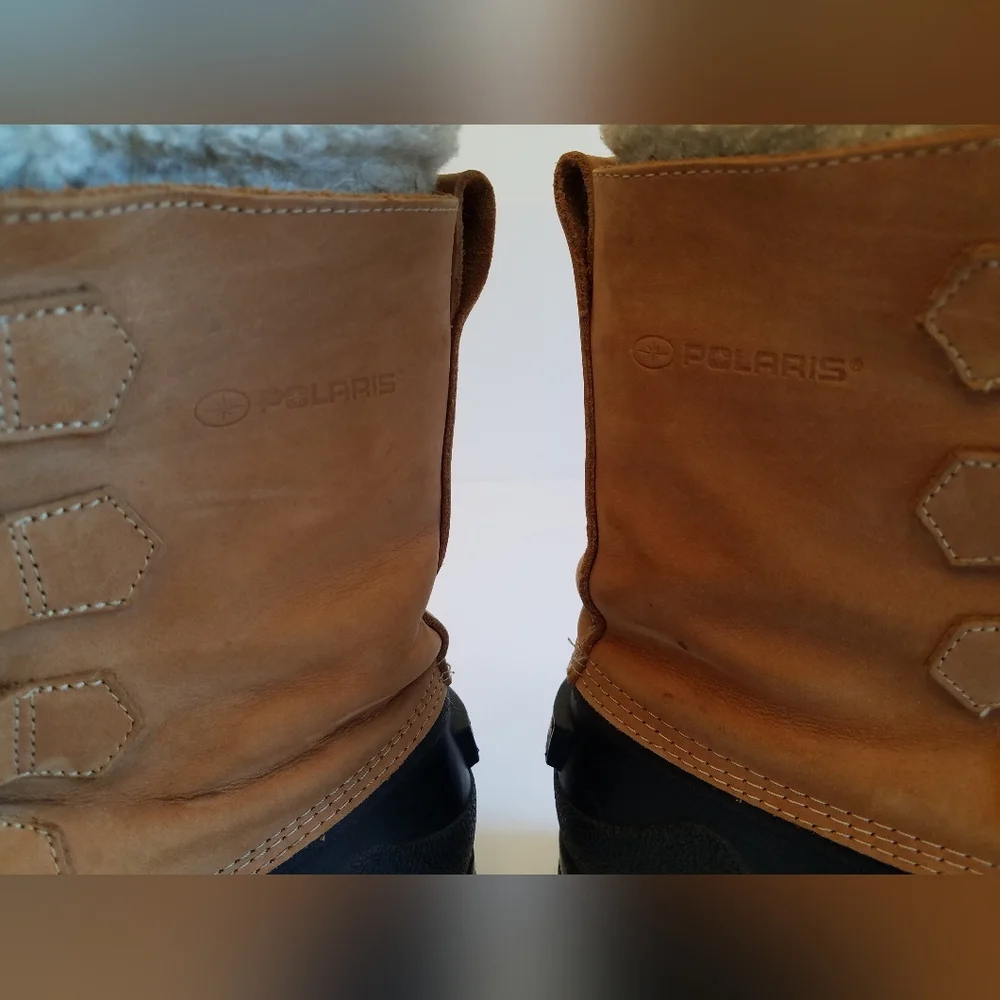 Polaris Men's Leather Insulated Boots Lined Sherpa Trim Size 8 Black Tan
